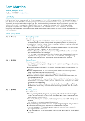 Painter & graphic artist CV Example and Template