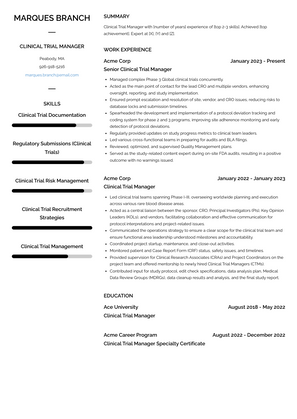 Clinical Trial Manager Resume Sample and Template