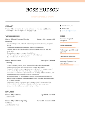 Director Of Special Events Resume Sample and Template