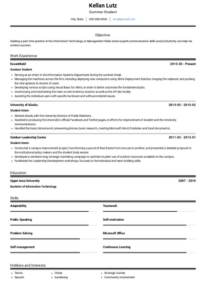 Summer Student Resume Sample and Template