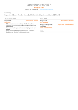Hospice Aide Resume Sample and Template