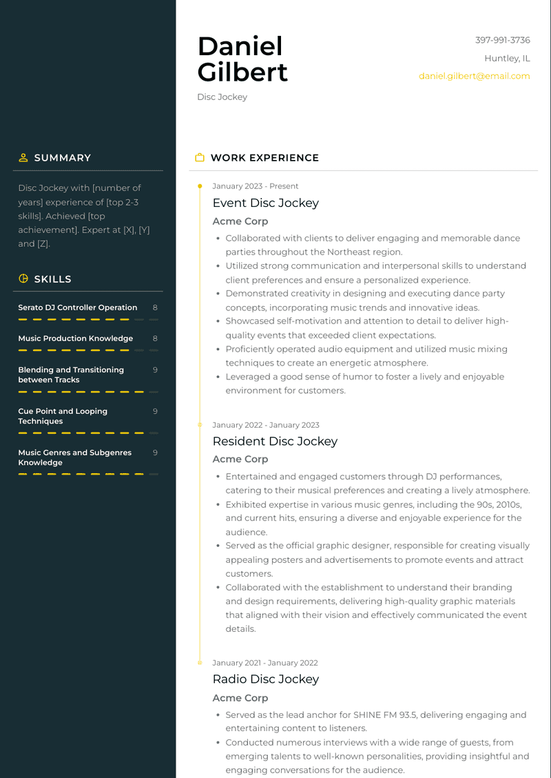 Disc Jockey Resume Sample and Template