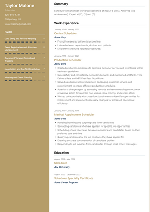Scheduler Resume Sample and Template