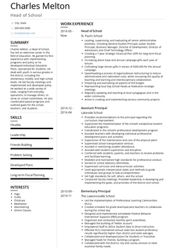 Head of School Resume Sample and Template