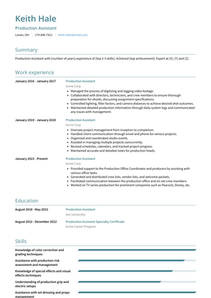 Production Assistant Resume Sample and Template