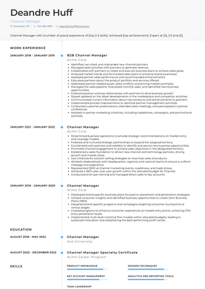 Channel Manager Resume Sample and Template