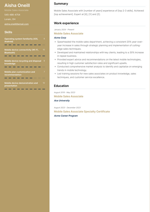Mobile Sales Associate Resume Sample and Template