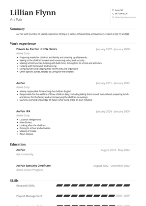 Au Pair Resume Sample and Template