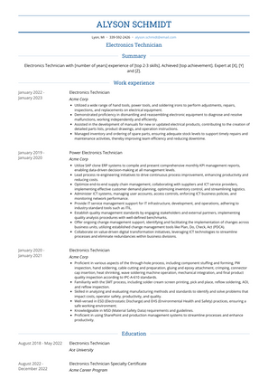 Electronics Technician Resume Sample and Template