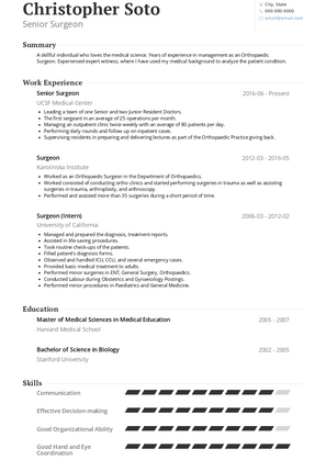 Senior Surgeon Resume Sample and Template