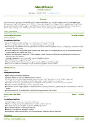 Cook CV Example and Template