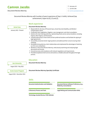 Document Review Attorney Resume Sample and Template