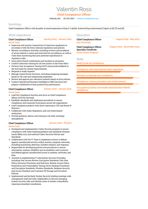 Chief Compliance Officer Resume Sample and Template