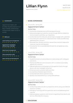 Appointment Setter Resume Sample and Template