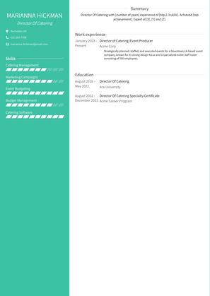 Director Of Catering Resume Sample and Template