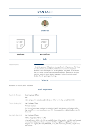 Chief Engineer Officer Resume Sample and Template