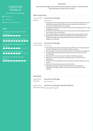 Guest Services Manager Resume Sample and Template