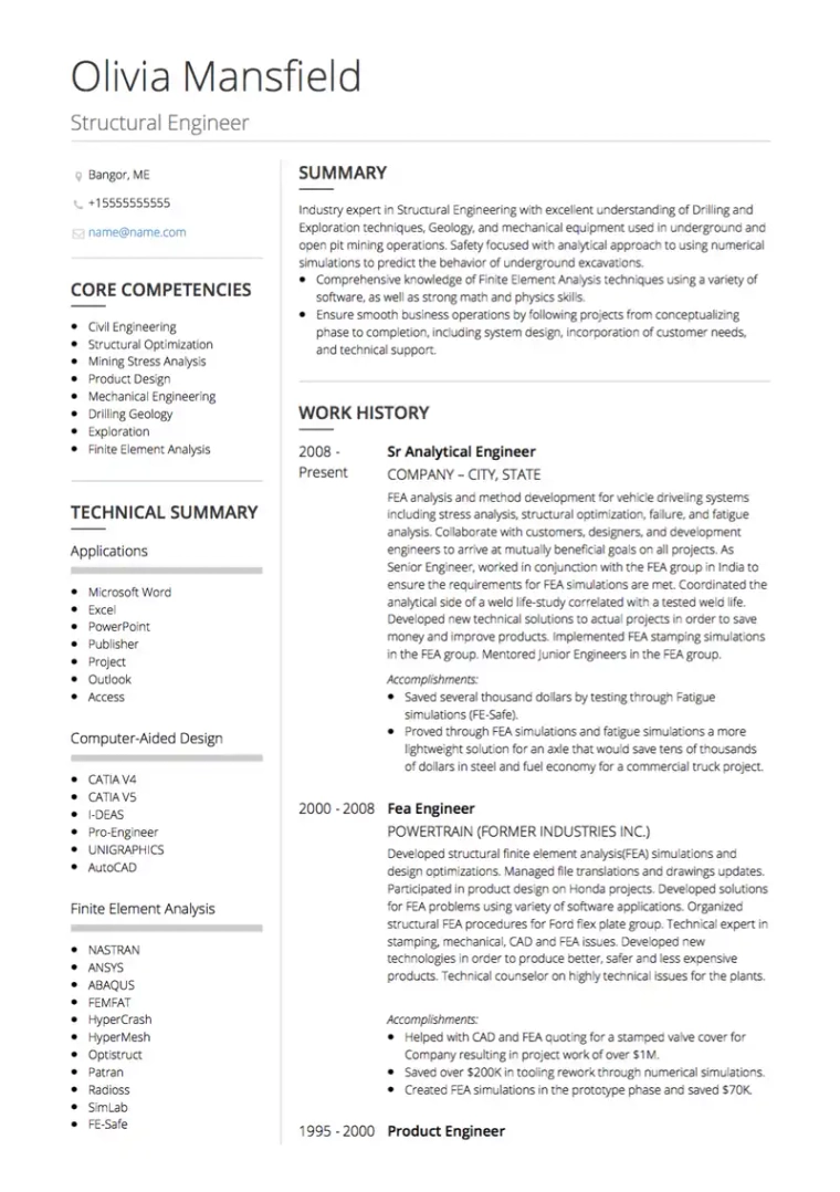 engineer australia cv example