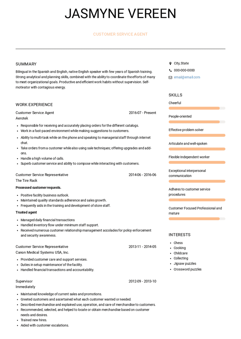 Customer Service Agent Resume Sample and Template