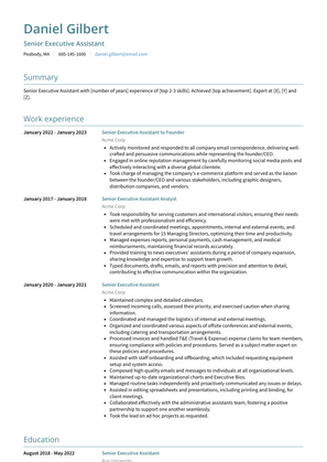 Senior Executive Assistant Resume Sample and Template