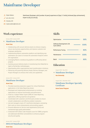 Mainframe Developer Resume Sample and Template