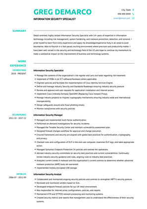 Information Security Specialist CV Example and Template