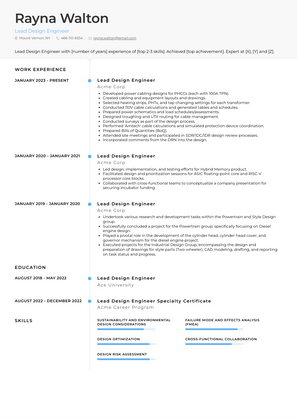 Lead Design Engineer Resume Sample and Template