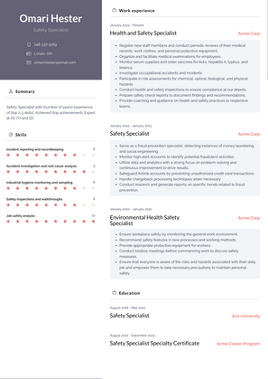 Safety Specialist Resume Sample and Template