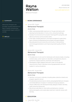 Behavioral Therapist Resume Sample and Template