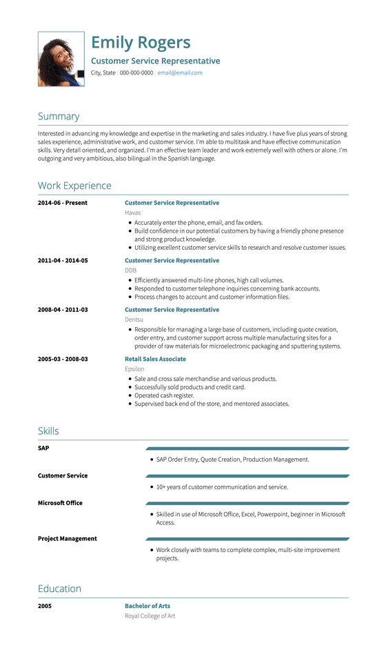 Simple CV Template and Example - Monaco by VisualCV	