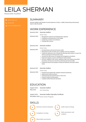 Associate Auditor Resume Sample and Template