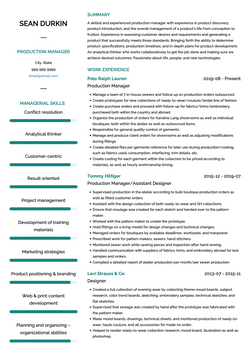 Production Manager Resume Sample and Template