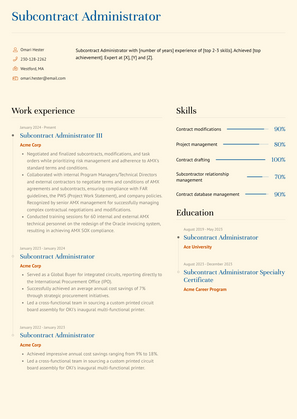 Subcontract Administrator Resume Sample and Template