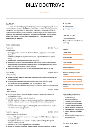 Psychiatrist Resume Sample and Template