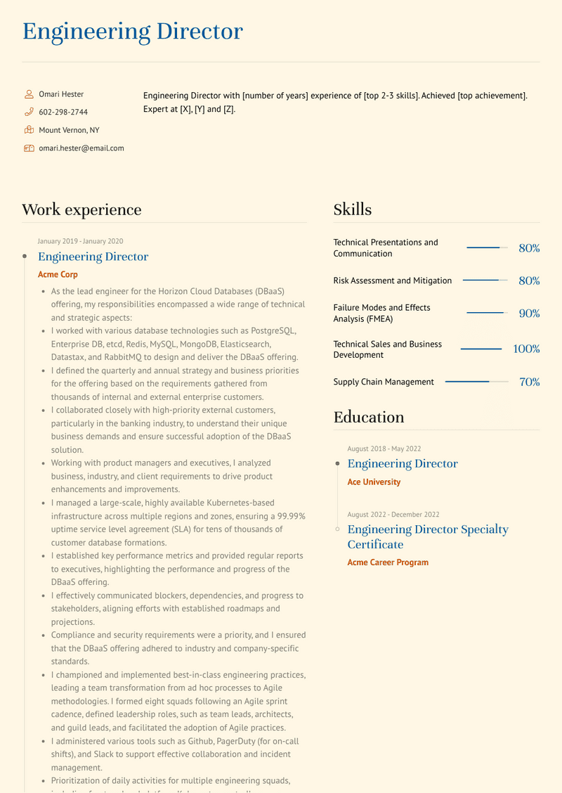 Engineering Director Resume Sample and Template
