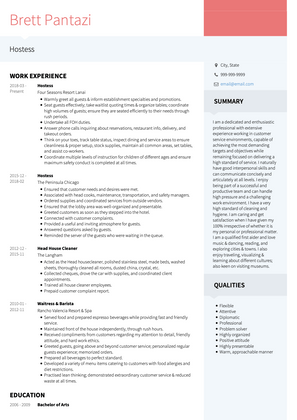 Hostess CV Example and Template