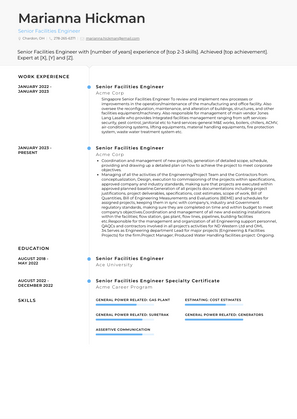 Senior Facilities Engineer Resume Sample and Template