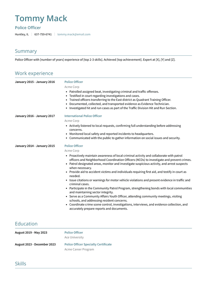 Police Officer Resume Sample and Template