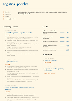 Logistics Specialist Resume Sample and Template