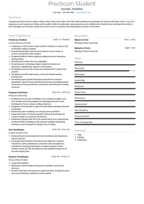 Practicum Student Resume Sample and Template