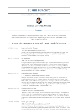 Business Associate Manager Resume Sample and Template