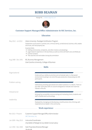 Customer Support Manager/Office Administrator Resume Sample and Template