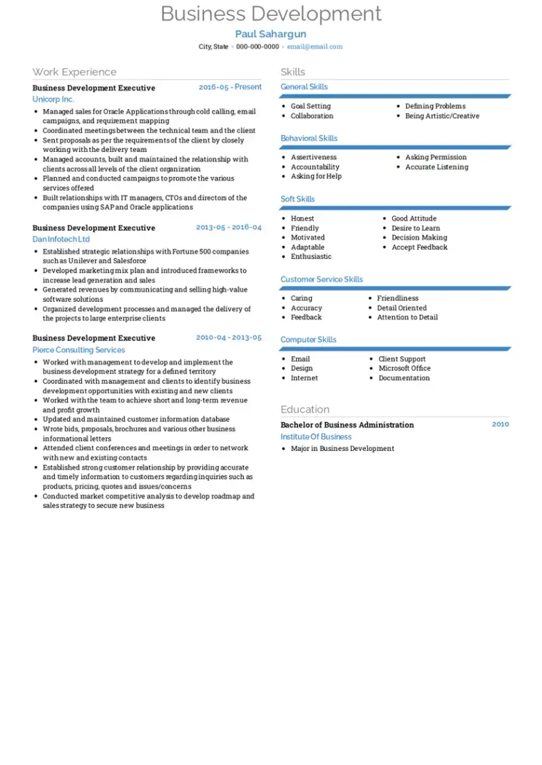 business development executive resume