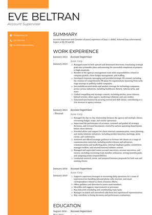 Account Supervisor Resume Sample and Template