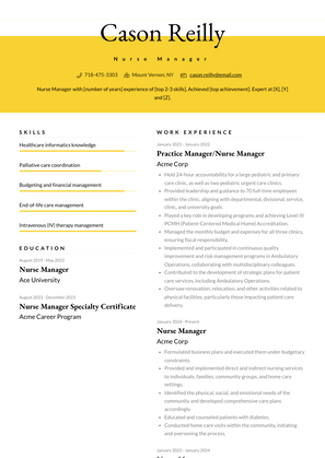 Nurse Manager Resume Sample and Template