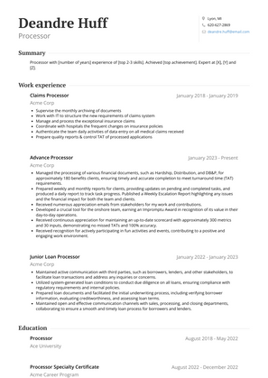 Processor Resume Sample and Template
