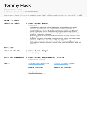 Finance Systems Analyst Resume Sample and Template