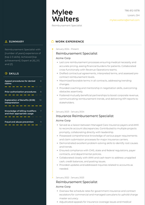 Reimbursement Specialist Resume Sample and Template