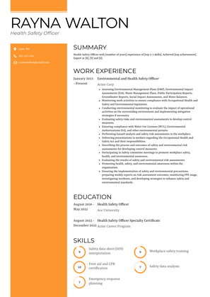 Health Safety Officer Resume Sample and Template