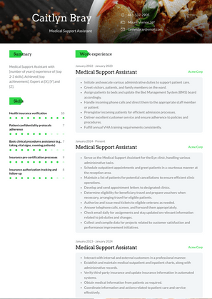 Medical Support Assistant Resume Sample and Template